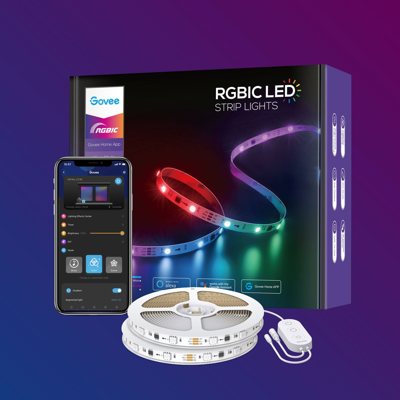 Govee 32.8ft RGBIC WiFi LED Strip Lights with Voice Control & Music Mode